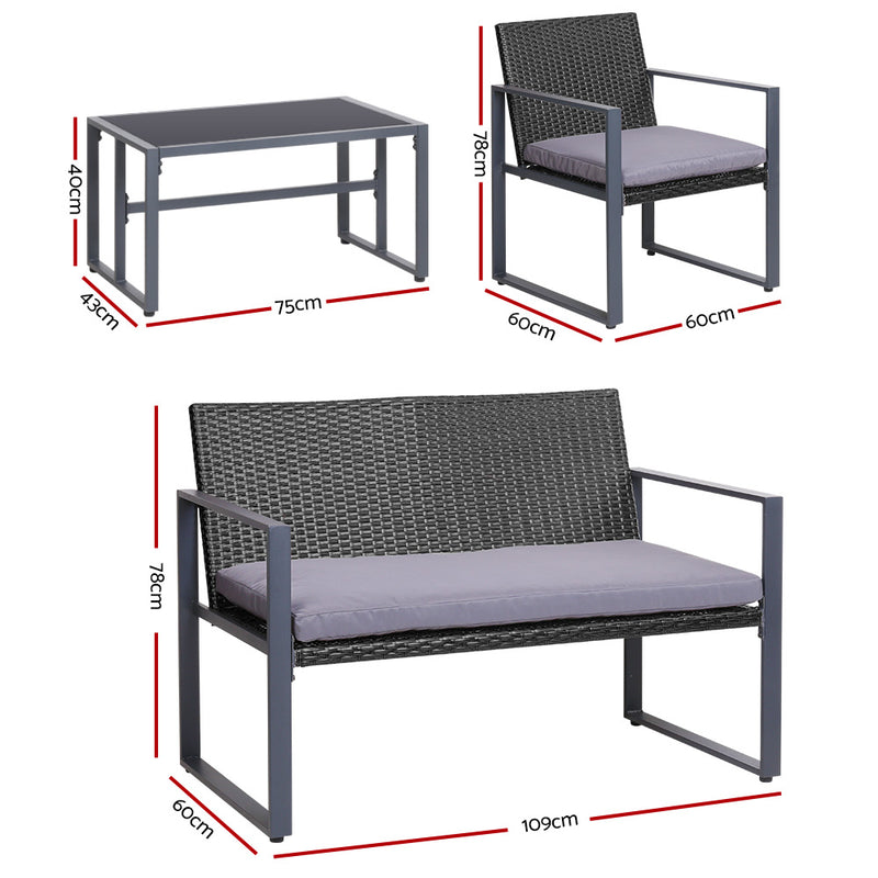 4PC Patio Table Chair Black - Pay 50% deposit & we deliver