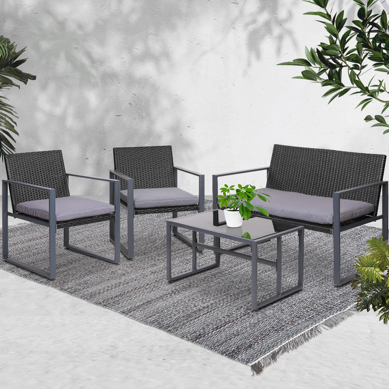 4PC Patio Table Chair Black - Pay 50% deposit & we deliver