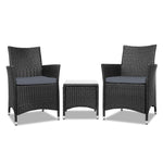 Gardeon 3 Piece Wicker Outdoor Furniture Set - Black