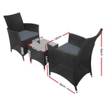 Gardeon 3 Piece Wicker Outdoor Furniture Set - Black