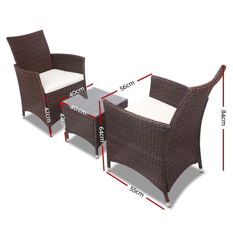 Gardeon 3 Piece Wicker Outdoor Furniture Set - Brown