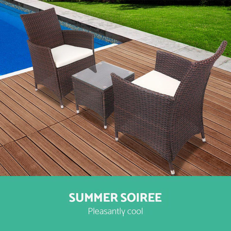 Gardeon 3 Piece Wicker Outdoor Furniture Set - Brown