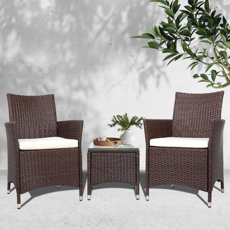 Gardeon 3 Piece Wicker Outdoor Furniture Set - Brown