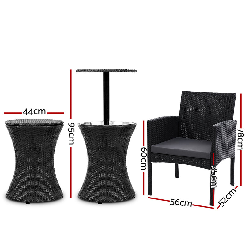 Wicker Chairs Bar Table Cooler Set - Pay 50% deposit & we deliver