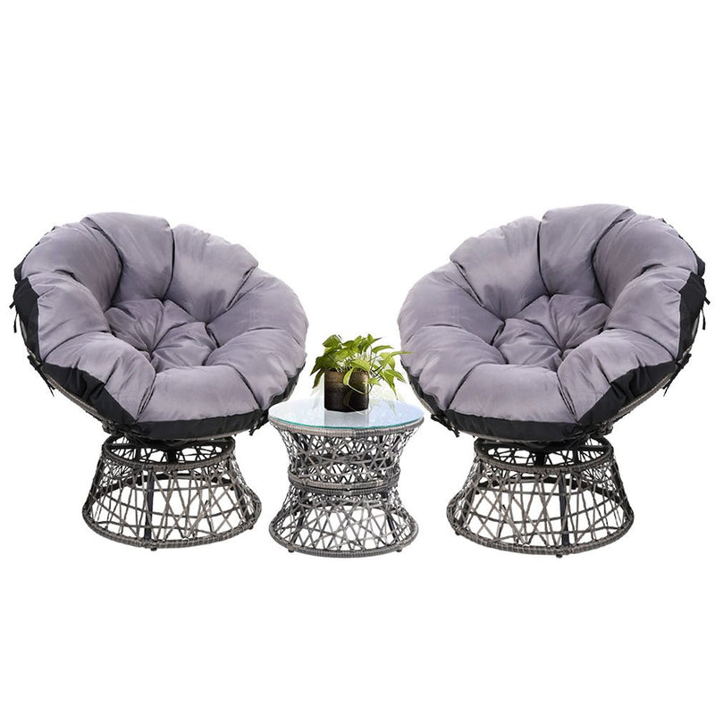 Gardeon Papasan Chair and Side Table Set- Grey