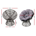 Gardeon Papasan Chair and Side Table Set- Grey