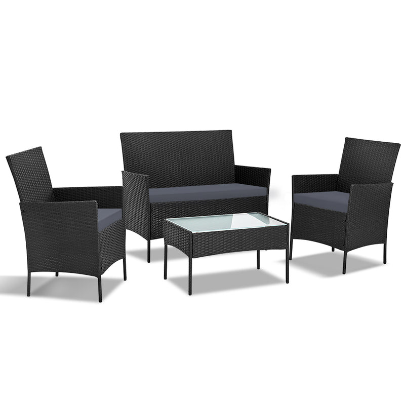 Gardeon 4-piece Wicker Outdoor Set - Black