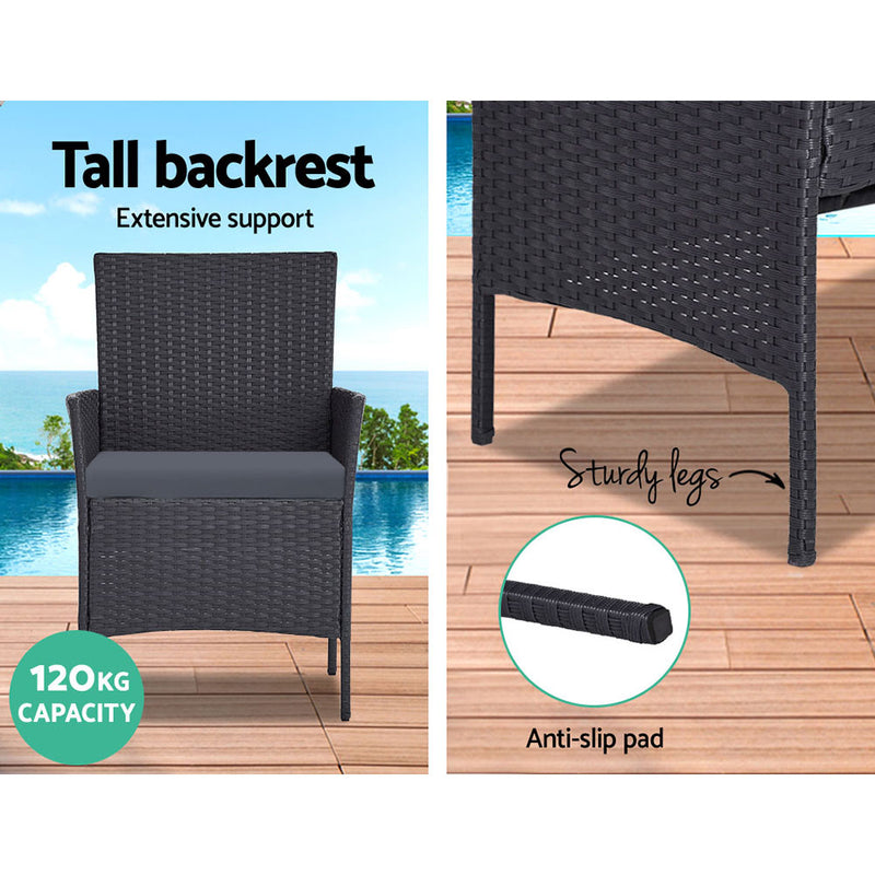 Wicker Set Chair Table Dark Grey 4pc - Pay 50% deposit & we deliver