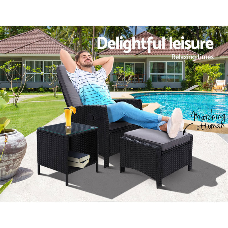 Recliner Chair Table Set Wicker lounge - Pay 50% deposit & we deliver