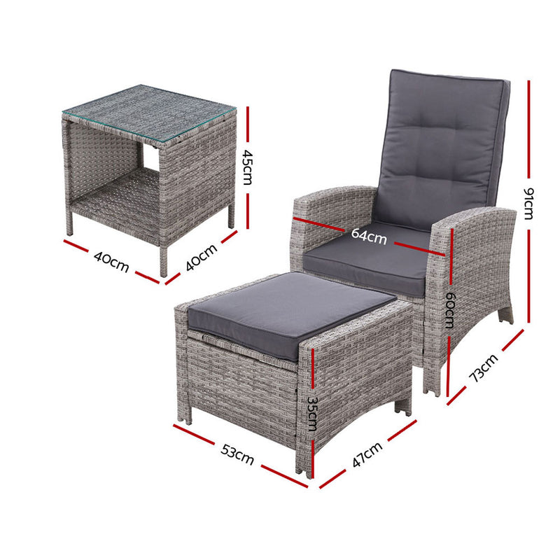 Recliner Chair Table Set Wicker - Pay 50% deposit & we deliver