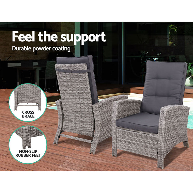 Recliner Chair Table Set Wicker - Pay 50% deposit & we deliver