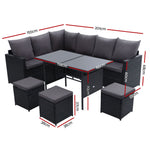 Dining Sofa Set Lounge Wicker 9 Seater - Pay 50% deposit & we deliver