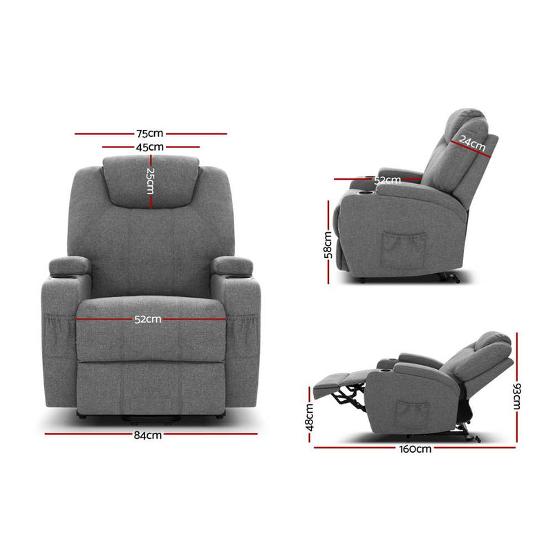 Artiss Electric Massage Chair Recliner Sofa Lift Motor Armchair Heating Fabric