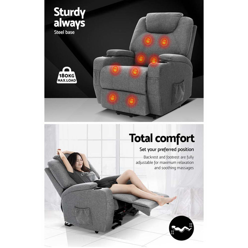 Artiss Electric Massage Chair Recliner Sofa Lift Motor Armchair Heating Fabric