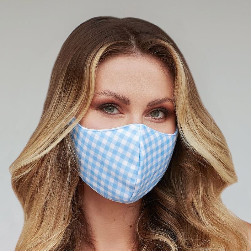 Light Blue Gingham Face Mask