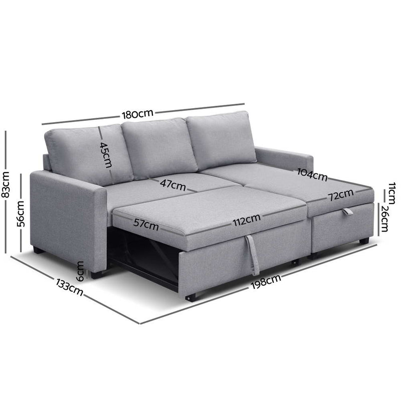 3 Seater Fabric Sofa Bed with Storage - Pay 50% deposit & we deliver