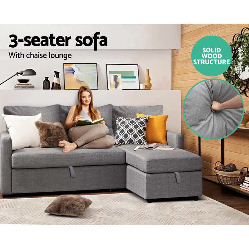 3 Seater Fabric Sofa Bed with Storage - Pay 50% deposit & we deliver