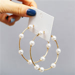 Simple Plain Gold Color Metal Pearl Hoop Earrings