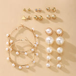 Simple Plain Gold Color Metal Pearl Hoop Earrings