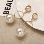 Simple Plain Gold Color Metal Pearl Hoop Earrings