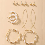 Simple Plain Gold Color Metal Pearl Hoop Earrings