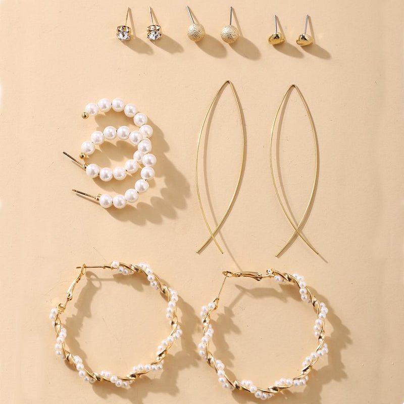 Simple Plain Gold Color Metal Pearl Hoop Earrings