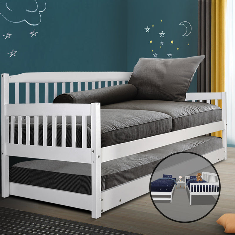 Artiss Single Wooden Trundle Bed Frame Timber Kids Adults