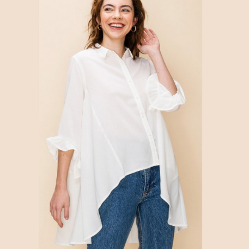 Wide Button Down -White