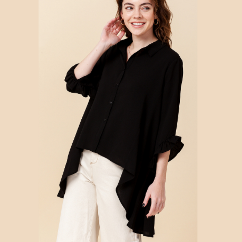 Wide Button Down -Black