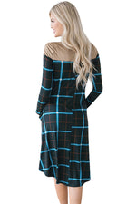 Black Checked Long Sleeve Casual Midi Dress