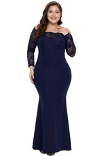 Blue Lace Off-The-Shoulder Plus Size Maxi Dress