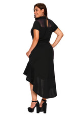 Black Mesh Insert Ruffled Hi-low Hem Curvy Dress