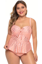 Pink Plus Size Halter Neck Peplum Tankini