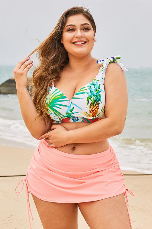 Pink Ruched Side Plus Size Beach Swim Bottom