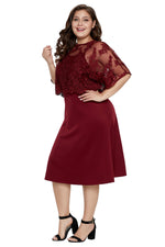 Burgundy Plus-Size Knee-Length MOB Dress with Shawl