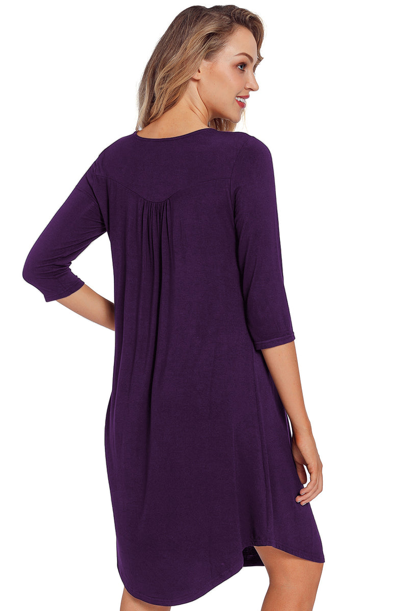 Purple Quarter Sleeve Casual Tunic Dress