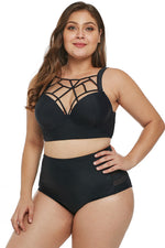 Black Caged Push-Up Balconette Plus Size High Waist Bikini