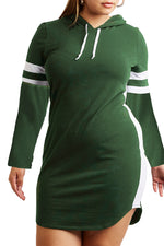 Army Green Varsity Striped Plus Size Sweatshirt Dress