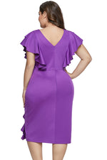 Purple Ruffled Flutter Sleeve Plus Size Dress