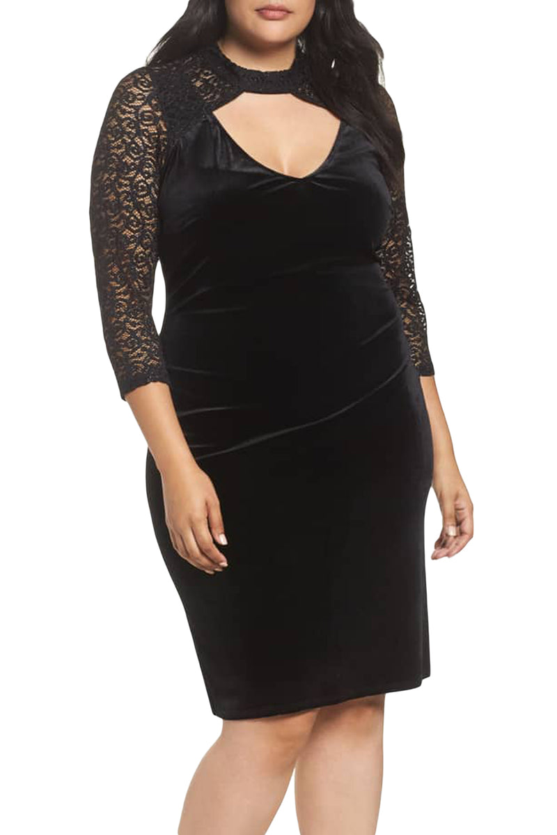 Black Velvet & Glitter Lace Plus Size Sheath Dress