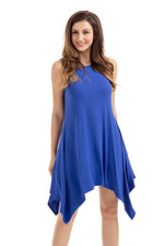 Royal Blue Draped Asymmetric Hemline Sleeveless Jersey Dress