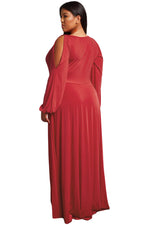 Red Split Long Sleeve Plus Size Maxi Dress