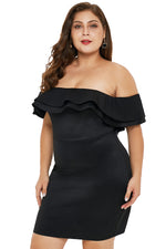 Black Layered Ruffle Off Shoulder Plus Size Dress