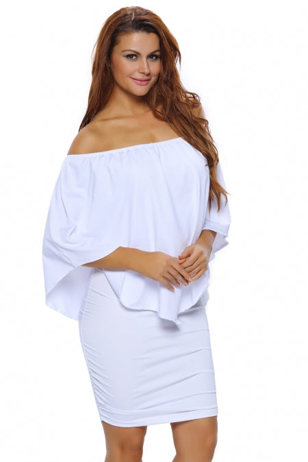 Plus Size Multiple Dressing Layered White Mini Poncho Dress