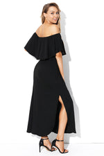 Black Flounce Off Shoulder Maxi Jersey Dress