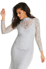 White Plus Size High Neck Lace Fishtail Maxi Dress