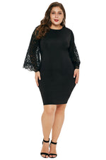 Black Lace Flutter Sleeve Plus Size Bodycon Dress