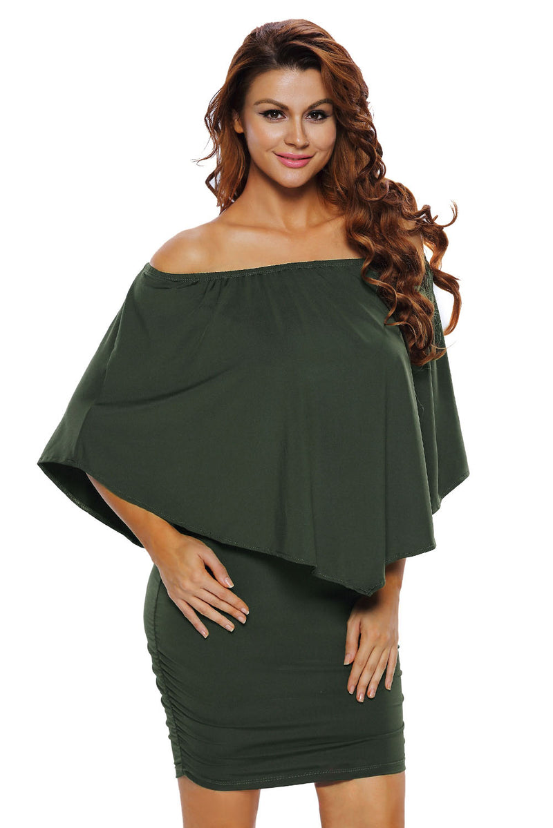 Plus Size Multiple Dressing Layered Army Green Mini Poncho Dress