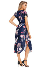 Navy Pink Floral Print Pencil Dress