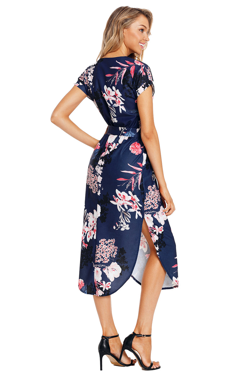 Navy Pink Floral Print Pencil Dress